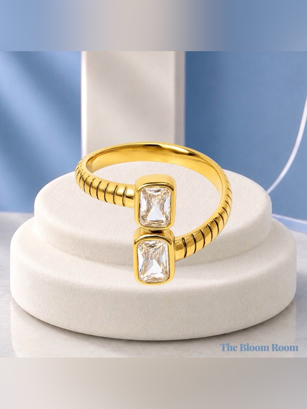 Ice Legacy Ring | Gold Double Stone Statement | 18K Gold Plated
